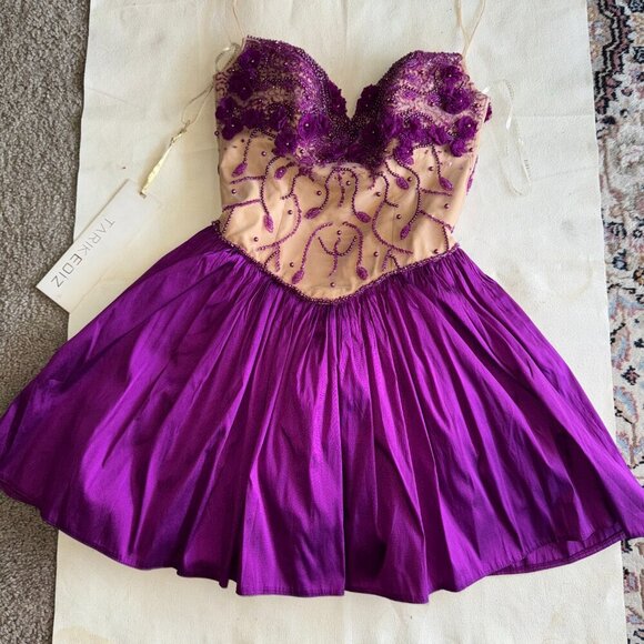 Tarik Ediz 90378 Dress Evening Dress ~US size 4 Purple Dress Beads and Lace NWT - Picture 3 of 15
